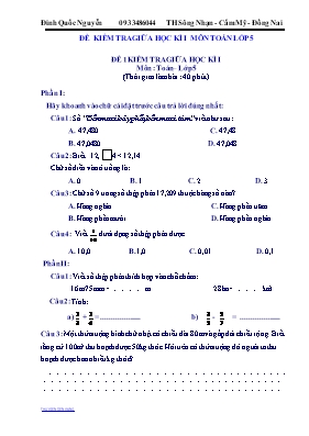 59 Đề kiểm tra giữa học kì I môn Toán Lớp 5